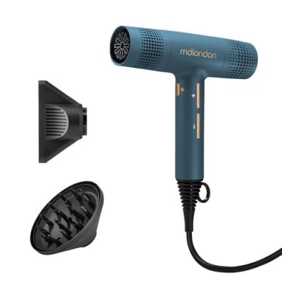 Image of mdlondon Blow Hair Dryer New &amp; Improved 1600W Hairdryer with Diffuser, Directional Nozzle Cool Shot Ultra Light, Quiet Powerful for Straight, Fine, Thick or Curly Casal Blue