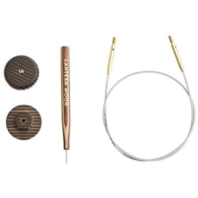 Image of Lantern Moon Interchangeable Knitting Needle Cables 2 x 47 120cm Fixed Cords Wooden End Caps &amp; 1 Tightening Tool Nylon Coated Stainless Steel