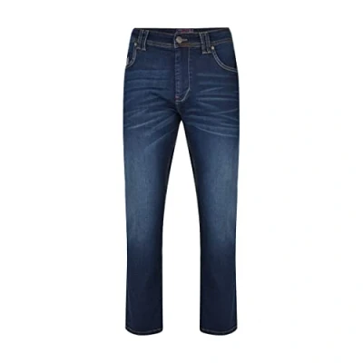 Image of Kam Mens Stretch Fashion Denim Distressed Jeans Pockets Belt Loop Zip Button Dark Blue 52 Waist Regular Leg