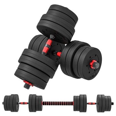 Image of HOMCOM 30kg 2 IN 1 Adjustable Dumbbells Weight Set, Dumbbell Hand Barbell for Body Fitness, Lifting Training Home, Office, Gym, Black