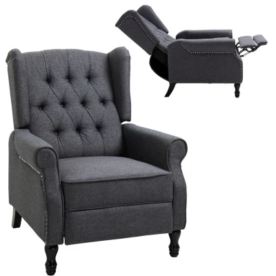 Image of HOMCOM Recliner Armchair for Living Room Fabric Reclining Chair W/Footrest Dark Grey