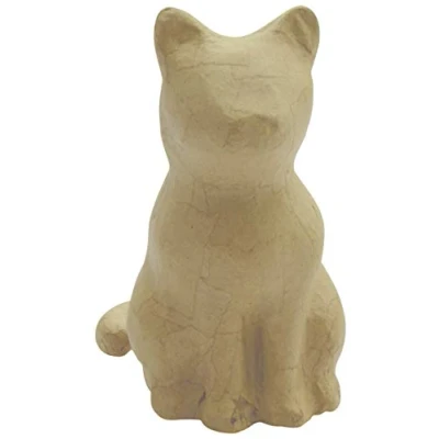 Image of Décopatch Ref SA214C Sitting Cat Papier Maché Object to Decorate 13 x 9.5 15cm with Papers &amp; PaperPatch Glue, Glitter, Paints