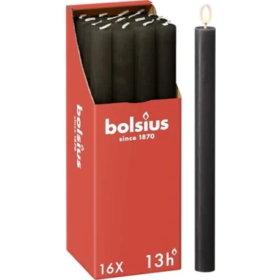 Image of Bolsius Tapered Dinner Pillar Candles Anthracite Pack of 16 Long Burning Time 13 Hours Household Candle Interior Decoration Unscented Includes Natural Vegan Wax 27 x 2.3 cm