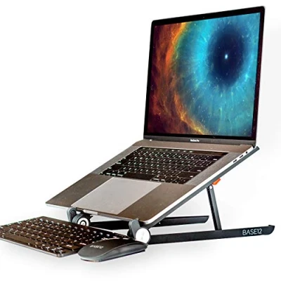 Image of BASE12 Laptop Stand, Portable Foldable Notebook Stand for Desk, Ergonomic Angle Adjustable Riser Compatible with PC, MacBook, Tablet 11 17