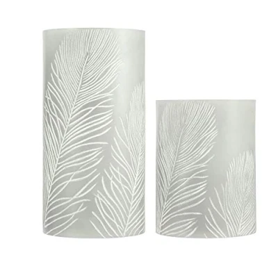 Image of Pauleen 48117 Cosy Feather Wax Battery Function 6H Timer LED Candle 2 Piece Set, 0.4 W, Grey, White