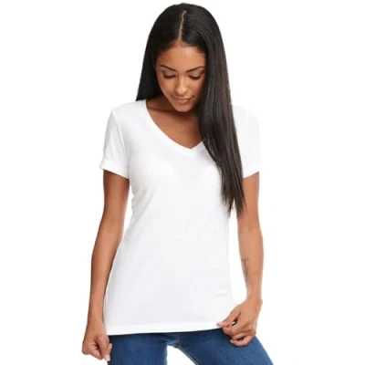 Image of Next Level NL1540 Women&#039;s Lightweight V Neck Jersey T Shirt White N1540 S