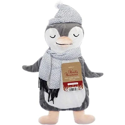 Image of Festive Winter Warmers Hot Water Bottle with Animal Cover 3 Characters to Choose from Sleepy Penguin/Sleepy Polar Bear/Snuggly Reindeer… (Sleepy Penguin)
