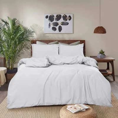 Image of REHAN &amp; CO Single Duvet Cover Sets Soft Brushed Microfiber Bedding Plain Quilt With Pillow Cases (White)