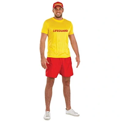Image of Fun Shack Lifeguard Fancy Dress, Costume Dress Men, Accessories, Tshirt, Shorts X Large