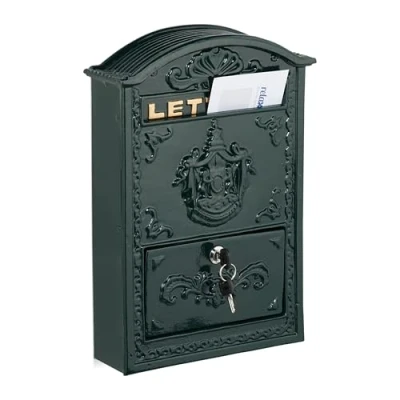 Image of Letterbox in Vintage Design, Ornate Postbox, 42 x 28 10 cm, Mailbox with A4 Letter Slot, 2 Keys, Green/Gold Relaxdays
