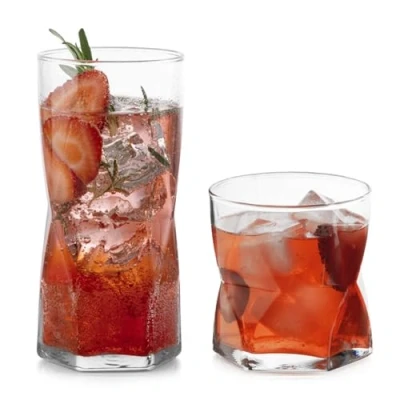 Image of Libbey Rhombus 16 Piece Tumbler and Rocks Glass Set