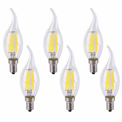 Image of Jiotouhu 6 Pack E14 Flame Tip LED Filament Candle Light Bulb, 6W 600 LM 60W Incandescent Bulbs Equivalent Small Edison Screw Clear Dimmable, 6500K Cool White