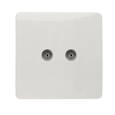 Image of Trendi Artistic Modern Glossy Tactile 2 Gang TV Socket White ART 2TVSWH