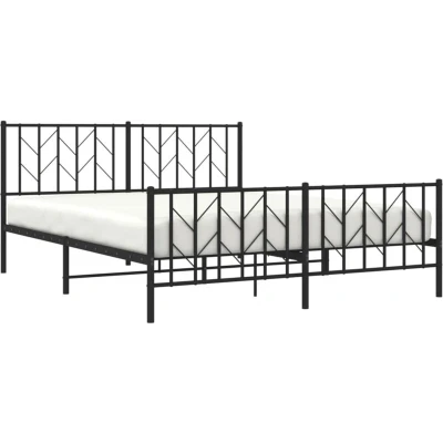 Image of vidaXL Metal Bed Frame without Mattress with Footboard Black 160x200cm