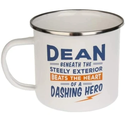 Image of FabFinds Coffee Mug Personalised Enamel Tea Cup (Dean)