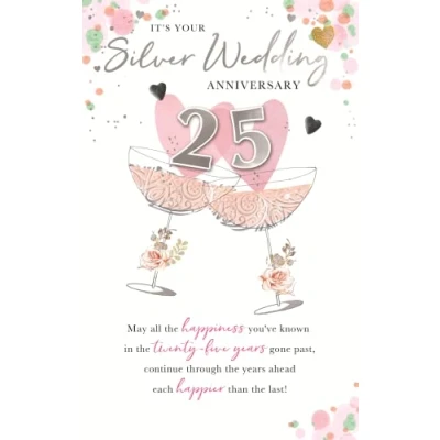 Image of Silver 25th Embellished Anniversary Greeting Card Words to Cherish Cards WCH046