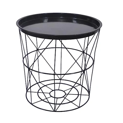 Image of Trendi Versatile Metal Round Wire Side End Table with Storage Stylish, Durable, and Space Saving for Living Rooms, Bedrooms, Offices 40cm (Dia.) x (H) (Black)