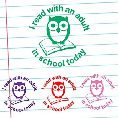 Image of I Read with an Adult in School Today Teacher Stamp Purple Ink, 22mm Reinkable^