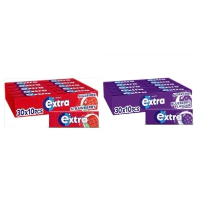 Image of Extra Chewing Gum 2 Cases with 30 Packs of 10 Pieces (600 Total) Strawberry and Blueberry