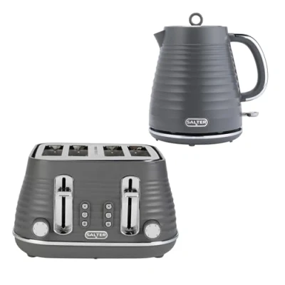 Image of Salter Ripple Kettle &amp; Toaster Set 1.7L Capacity, Electric Cordless, Removable Filter, Auto Shut Off, 4 Extra Thick Toasting Slots, Crumb Tray, 6 Browning Levels, Self Centring, COMBO 9412