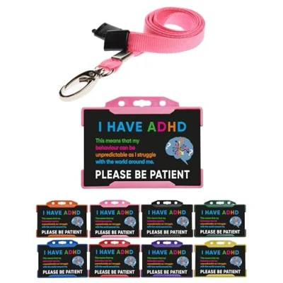 Image of QUANTUM LEAP ADHD Black I Have Please Be Patient Card With Pink Holder &amp; Lanyard