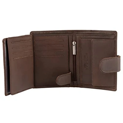 Image of KORUMA Mens Premium Genuine Leather Bifold Wallet Smart Credit Card Blocker and Coin Pocket with RFID Certified Hunter Brown 3 in 1