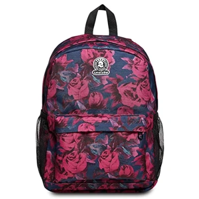Image of Invicta Ollie Single Compartment Backpack, Roses, Pink, School and Leisure