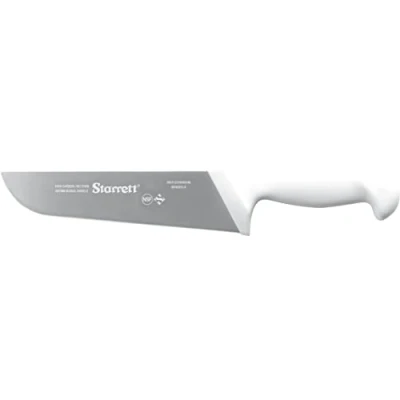 Image of Starrett Professional Butchers Knife BKW203 8 Wide straight Inch Ultra Sharp Sanitized Steel Blade White Handle Kitchen Chef&#039;s