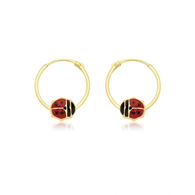 Image of Carissima Gold Women&#039;s 9ct Yellow Red Enamel Ladybird Hoop Earrings