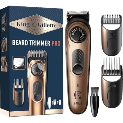 Image of King C. Gillette Beard Trimmer Kit with Precision Selector, 40 Length Settings, Long Lasting Sharp Blades, Adjusting Combs