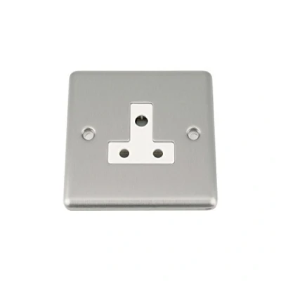 Image of A5 Round Pin Plug Socket 5 Amp Satin Matt Chrome Classic White Insert