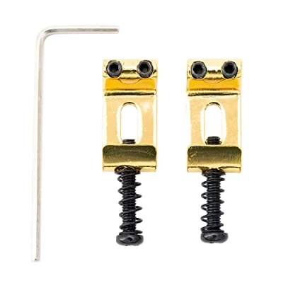 Image of Musiclily Pro 10.5mm Vintage Steel Saddles for Strat Style Electric Guitar Wilkinson M Series Bridge, Gold (Set of 2)
