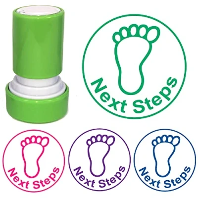 Image of Next Steps Teacher Stamp. Reinkable, 22mm Self Inking Stamp (Pink^*)