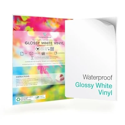 Image of Evergreen Goods 20 Sheets A4 Waterproof Self Adhesive Glossy White Vinyl Sticker Paper Printable for Inkjet and Laser Printers Label &amp; Printing