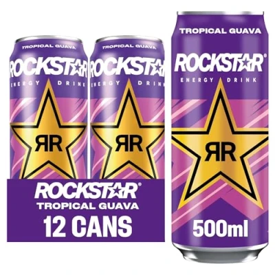 Image of Rockstar, Punched Energy Drink Tropical Caffeinated with Taurine Guarana Ginseng BVitamins 500 ml cans, Guava (Pack of 12)