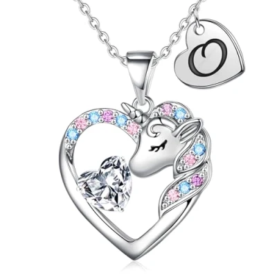 Image of TINGN Birthday Gifts for Girls Unicorns Girls, Unicorn Necklace O Initial Necklaces Teen Jewelry