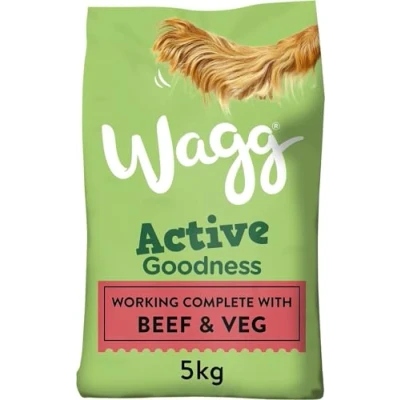 Image of Wagg Active Goodness Complete Dry Adult Dog Food Beef &amp; Veg 1kg (Pack of 5) For All Working Breeds