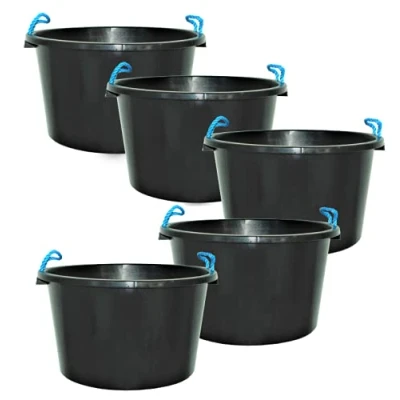 Image of 75L / 16.5 Gallon XL Multipurpose Tub Bucket with Rope Handles (Set of 5 Tubs) 34cm (H) x 59cm (Dia)