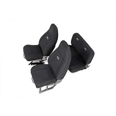 Image of Rough Country Neoprene Seat Covers Front/Rear Black Fits 1991 1995 [ Jeep ] Wrangler YJ Custom Fit Water Resistant 91009