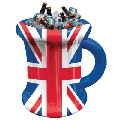 Image of amscan 994902 Britain Inflatable Beer Mug 35cm w x 45cm h 1 Pc, Red/White/Blue, Count (Pack of 1)