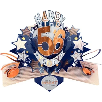 Image of Happy 56th Birthday 56 Today Pop Up Greeting Card Love Kate&#039;s Cards Him POP204MC56