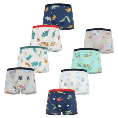 Image of FedMois Boys Knickers Cotton Boxer Briefs Underpants Underwear (Pack of 8), Dinosaurs and Planes, 7 9 Years