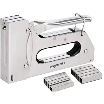Image of Amazon Basics Heavy Duty Stapler Gun with 1000 Pieces Staples, for Upholstery, Home Repairs, Carpentry and other Professional Projects, Silver