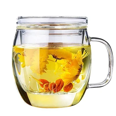Image of Bunhut Glass Tea Cup with Infuser and Lid,500ml (17oz) Borosilicate Mugs Lid for Loose leaf Tea,Glass Cups Filter Black Tea,Great Brewing System