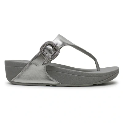 Image of Lulu Crystal Buckle Toe Post Leather Women&#039;s Slip On Sandals