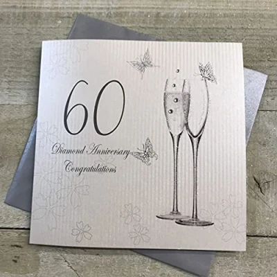 Image of WHITE COTTON CARDS 60th Diamond Anniversary Congratulations Handmade Card Champagne Flutes, DS42