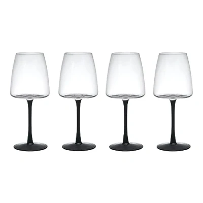Image of MIKASA Palermo Crystal White Wine Glasses Set of 4, 400ml, Glass with Black Stems 100% Lead Free Gift Boxed &amp; Dishwasher Safe