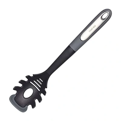 Image of Chef Aid Nylon Headed Spaghetti Ladle with Silicone Edge, draining Holes and Built in Measure for Single Servings, BPA Free Dishwasher Safe