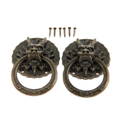 Image of 2pcs Vintage Dragon Furniture Door Pull Handle Cabinet Dresser Drawer Knobs Ring Hareware 32*47mm