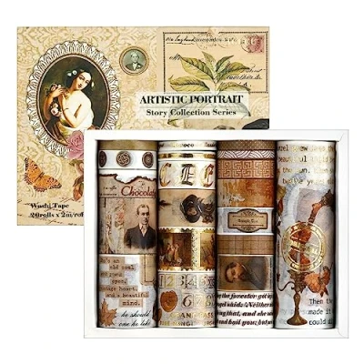 Image of Lychii Washi Tapes Set, 20 Rolls Vintage Masking Tapes, Multi Pattern Gold Foil Decorative Tape Craft Supplies for DIY, Journals, Daily Planners, Gift Wrapping, Office Party